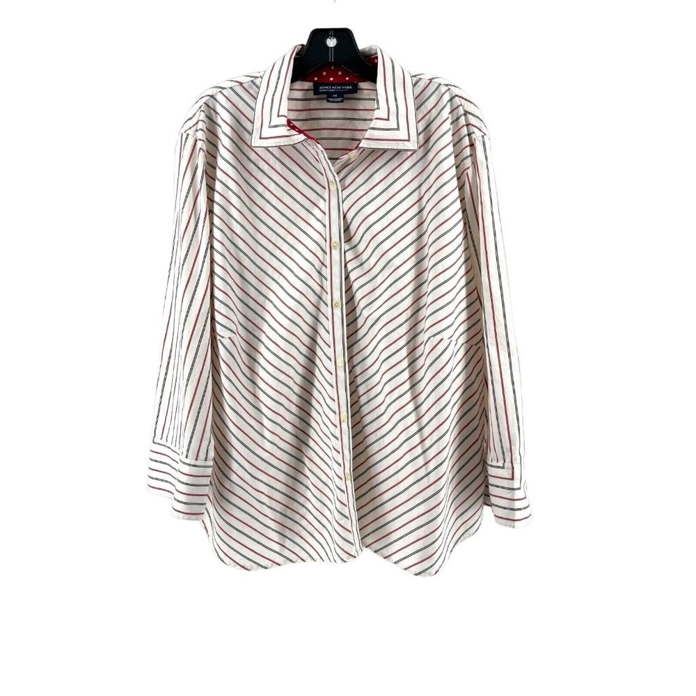 Jones New York Women's Plus Collared Button Shirt Top Diagonal Striped Size 3X